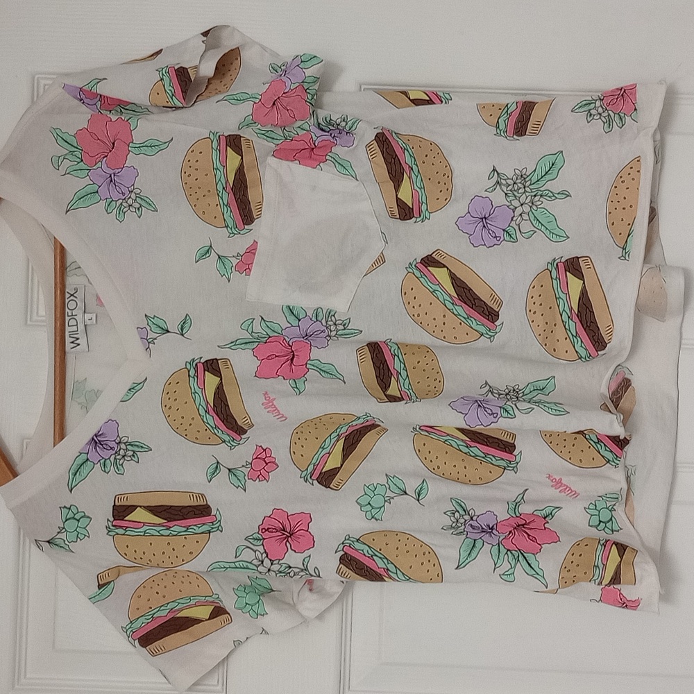 WildFox Cheeseburger and hibiscus shirt